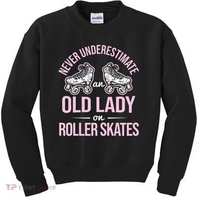 Old Lady On Roller Derby Roller Skating Roller Skate Kids Sweatshirt