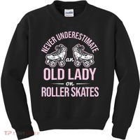 Old Lady On Roller Derby Roller Skating Roller Skate Kids Sweatshirt thumb 0