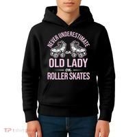 Old Lady On Roller Derby Roller Skating Roller Skate Kids Hoodie thumb 4