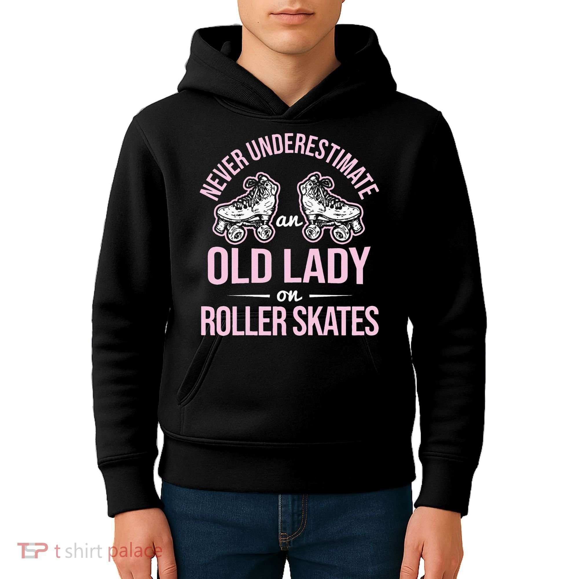 Old Lady On Roller Derby Roller Skating Roller Skate Kids Hoodie