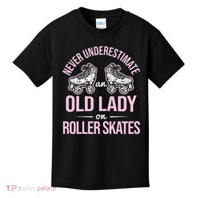 Old Lady On Roller Derby Roller Skating Roller Skate Kids T-Shirt