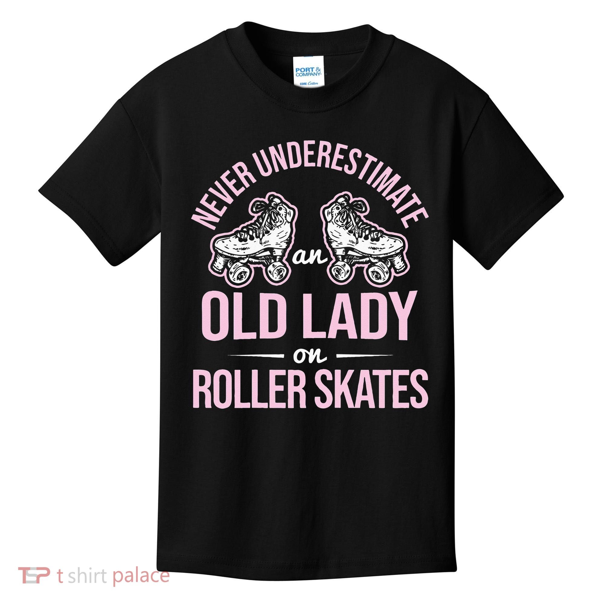 Old Lady On Roller Derby Roller Skating Roller Skate Kids T-Shirt