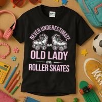 Old Lady On Roller Derby Roller Skating Roller Skate Kids T-Shirt thumb 3