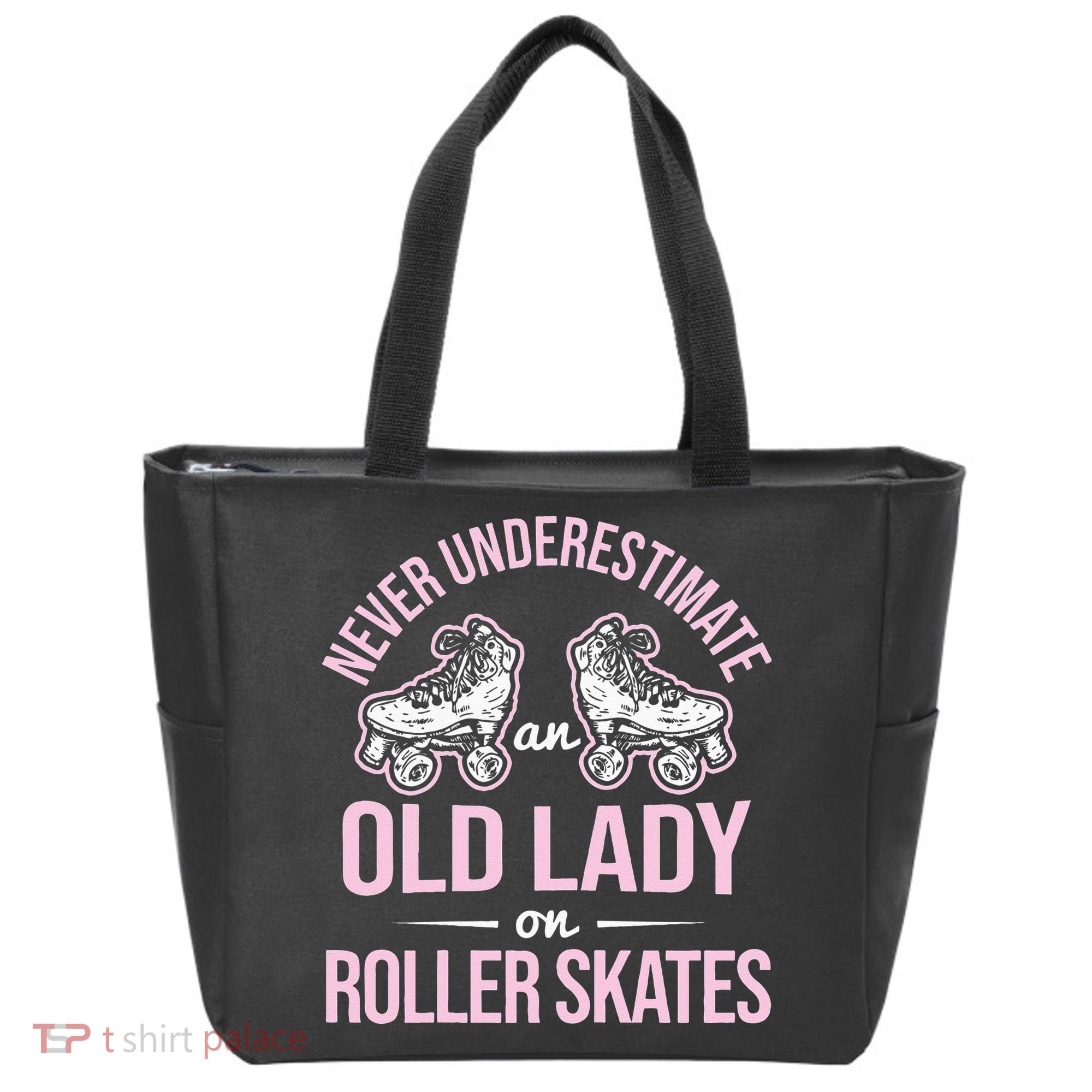 Old Lady On Roller Derby Roller Skating Roller Skate Tote Bag
