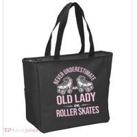 Old Lady On Roller Derby Roller Skating Roller Skate Tote Bag thumb 2