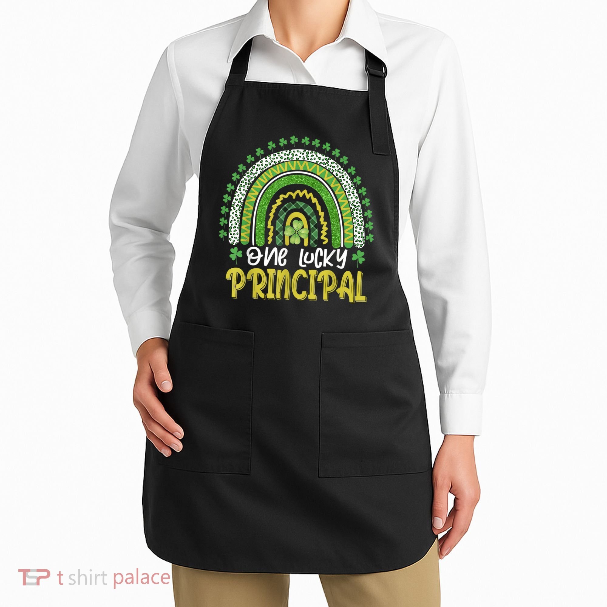 One Lucky Principal School Teacher St Patricks Day Rainbow Apron