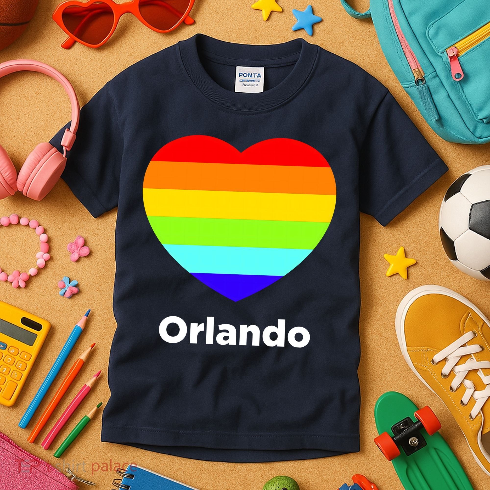 Orlando Love Rainbow Heart Kids T-Shirt