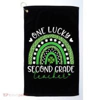 One Lucky Second Grade Teacher St Patricks Day Funny Rainbow Golf Towel thumb 0