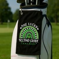 One Lucky Second Grade Teacher St Patricks Day Funny Rainbow Golf Towel thumb 2