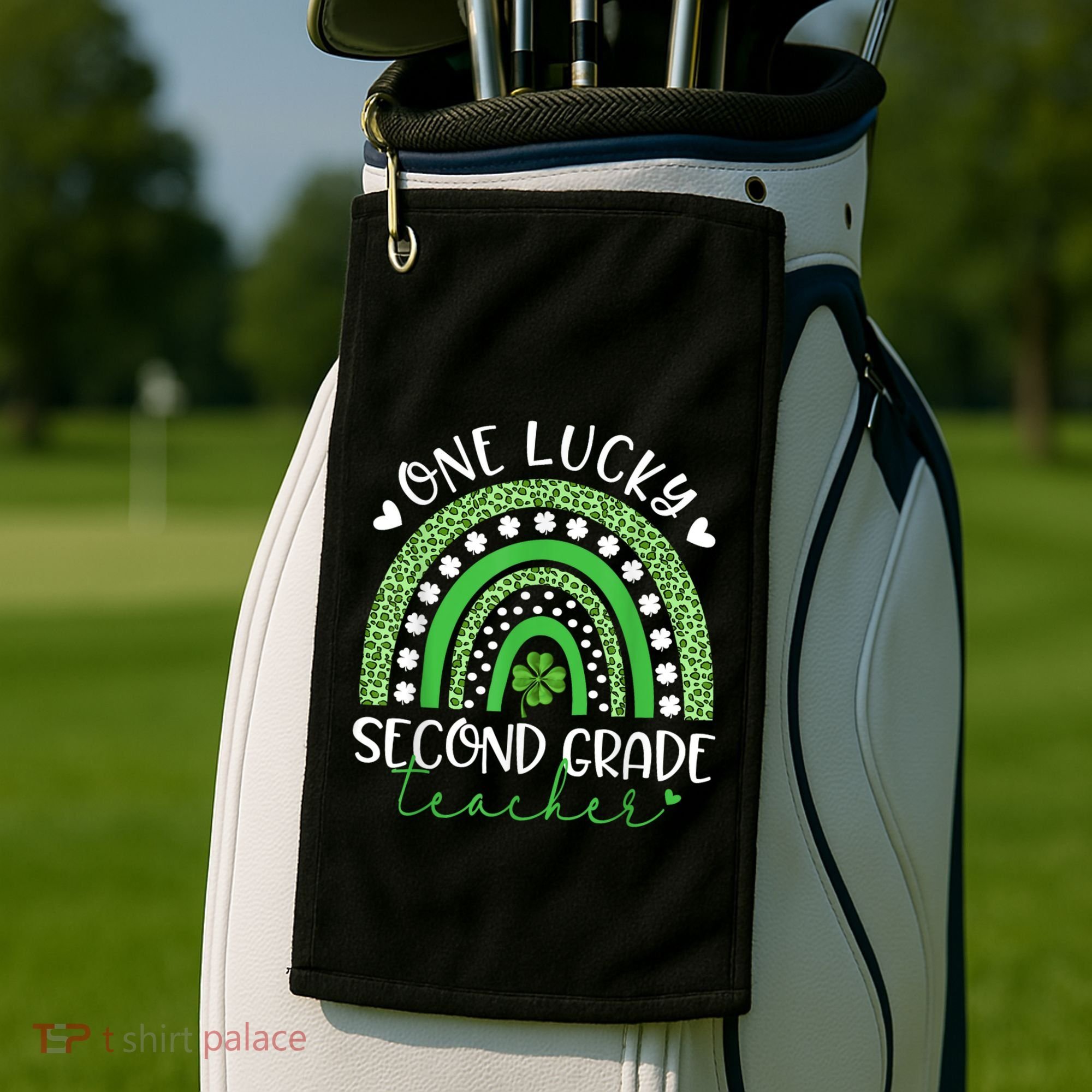 One Lucky Second Grade Teacher St Patricks Day Funny Rainbow Golf Towel