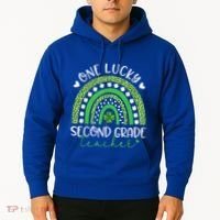 One Lucky Second Grade Teacher St Patricks Day Funny Rainbow Hoodie thumb 2