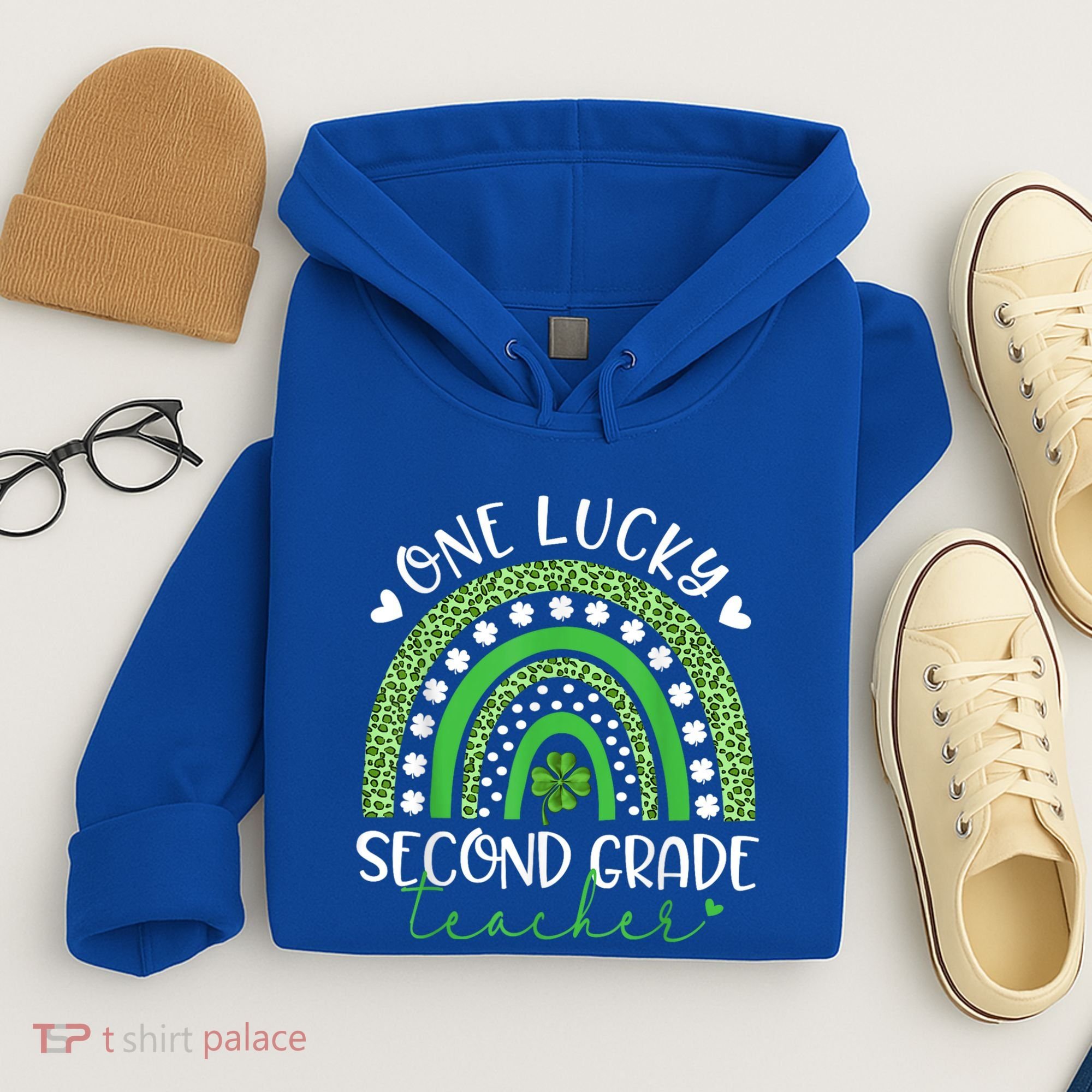 One Lucky Second Grade Teacher St Patricks Day Funny Rainbow Hoodie