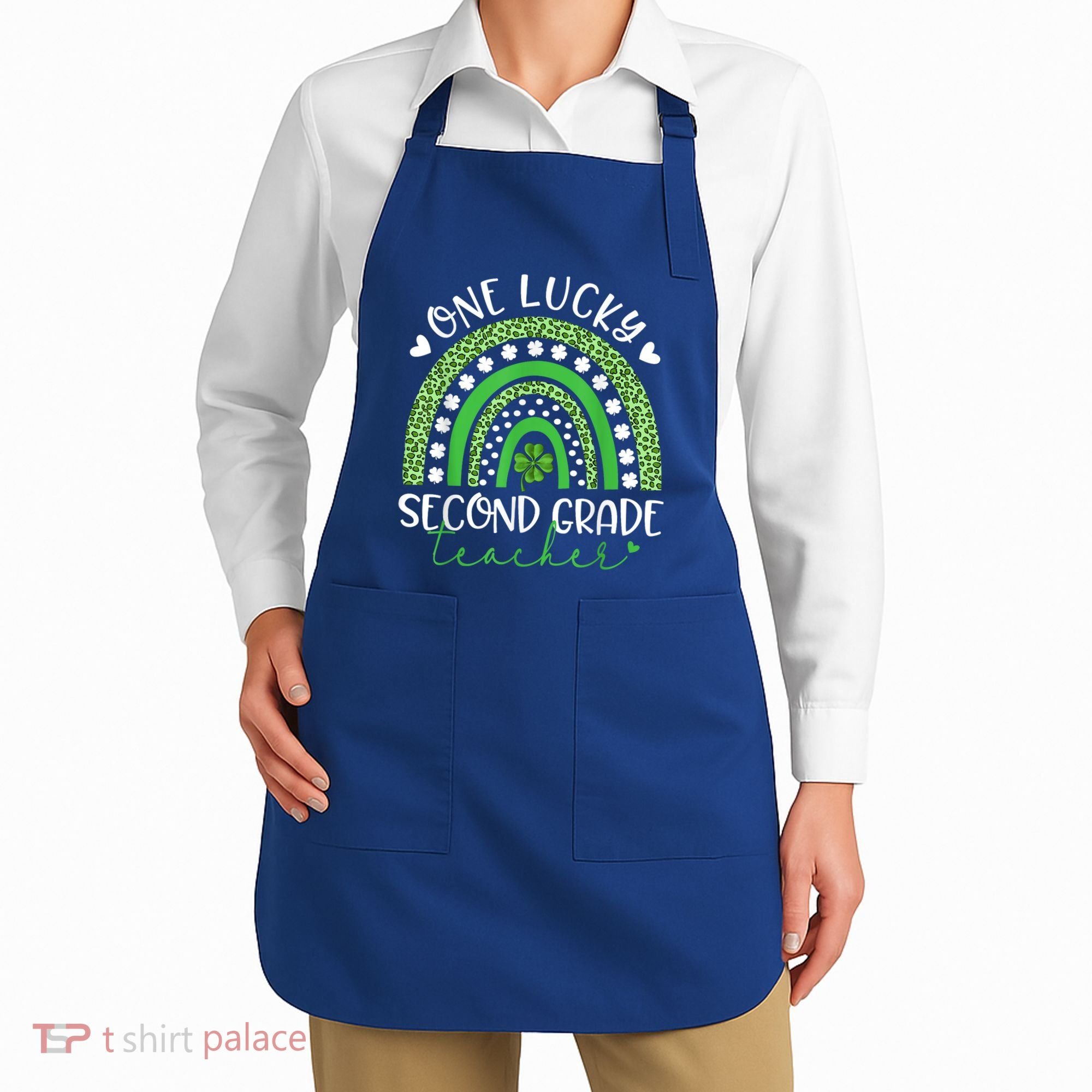 One Lucky Second Grade Teacher St Patricks Day Funny Rainbow Apron