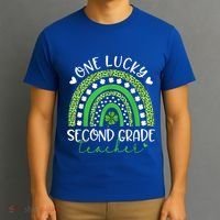 One Lucky Second Grade Teacher St Patricks Day Funny Rainbow T-Shirt thumb 3