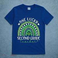 One Lucky Second Grade Teacher St Patricks Day Funny Rainbow T-Shirt thumb 5