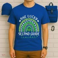 One Lucky Second Grade Teacher St Patricks Day Funny Rainbow T-Shirt thumb 6