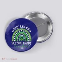 One Lucky Second Grade Teacher St Patricks Day Funny Rainbow Button thumb 0