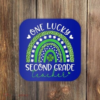 One Lucky Second Grade Teacher St Patricks Day Funny Rainbow Coaster