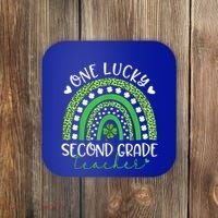 One Lucky Second Grade Teacher St Patricks Day Funny Rainbow Coaster thumb 0