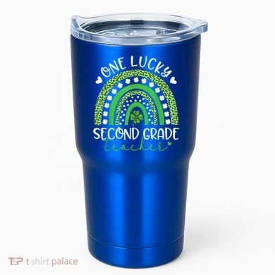 One Lucky Second Grade Teacher St Patricks Day Funny Rainbow Tumbler