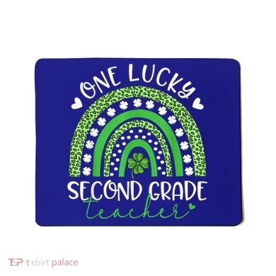 One Lucky Second Grade Teacher St Patricks Day Funny Rainbow Mousepad