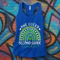 One Lucky Second Grade Teacher St Patricks Day Funny Rainbow Women's Tank Top thumb 3