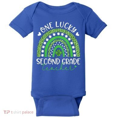 One Lucky Second Grade Teacher St Patricks Day Funny Rainbow Baby Bodysuit