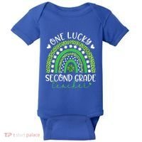 One Lucky Second Grade Teacher St Patricks Day Funny Rainbow Baby Bodysuit thumb 0