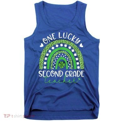 One Lucky Second Grade Teacher St Patricks Day Funny Rainbow Tank Top