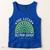 One Lucky Second Grade Teacher St Patricks Day Funny Rainbow Tank Top thumb 2