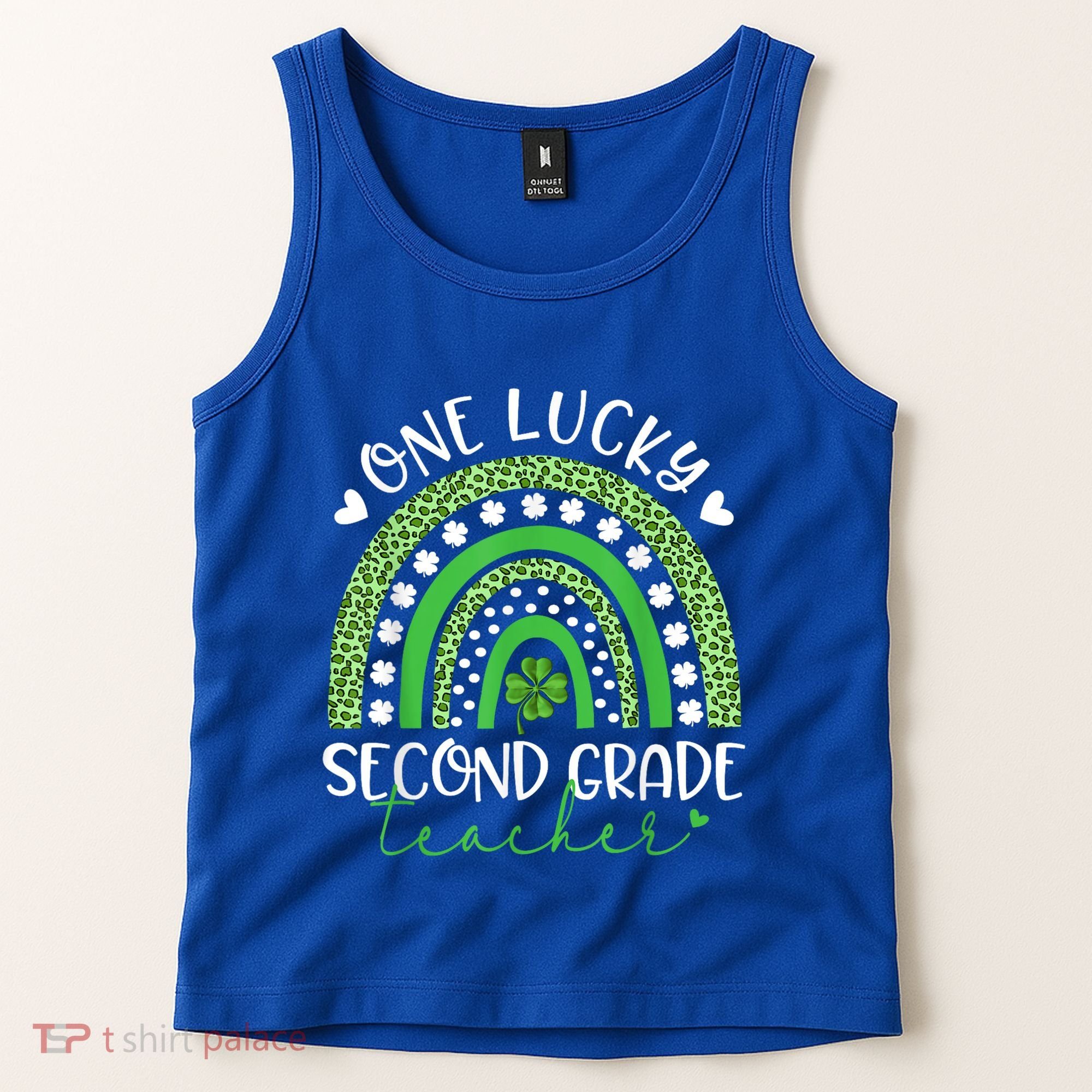 One Lucky Second Grade Teacher St Patricks Day Funny Rainbow Tank Top