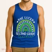 One Lucky Second Grade Teacher St Patricks Day Funny Rainbow Tank Top thumb 3