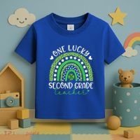 One Lucky Second Grade Teacher St Patricks Day Funny Rainbow Toddler T-Shirt thumb 3
