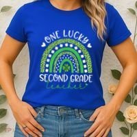 One Lucky Second Grade Teacher St Patricks Day Funny Rainbow Women's T-Shirt thumb 2