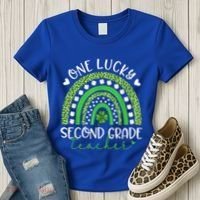 One Lucky Second Grade Teacher St Patricks Day Funny Rainbow Women's T-Shirt thumb 3