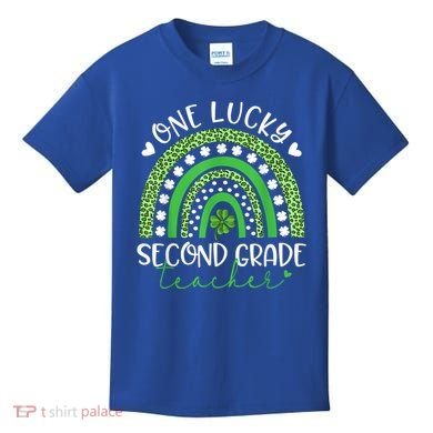 One Lucky Second Grade Teacher St Patricks Day Funny Rainbow Kids T-Shirt