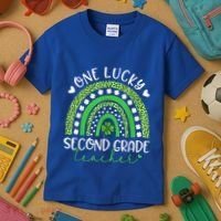 One Lucky Second Grade Teacher St Patricks Day Funny Rainbow Kids T-Shirt thumb 3