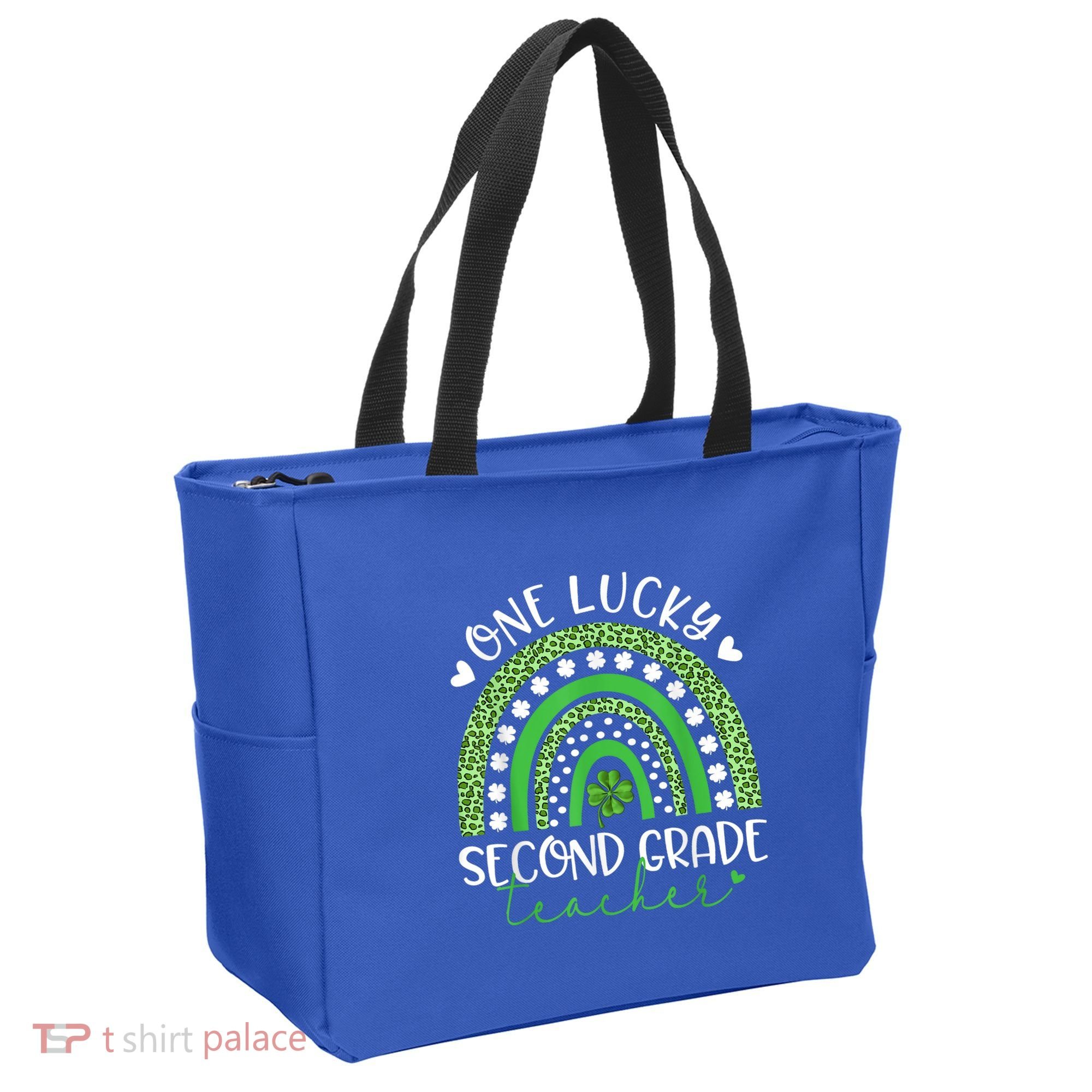 One Lucky Second Grade Teacher St Patricks Day Funny Rainbow Tote Bag