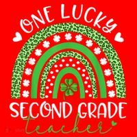One Lucky Second Grade Teacher St Patricks Day Funny Rainbow Santa Hat thumb 1