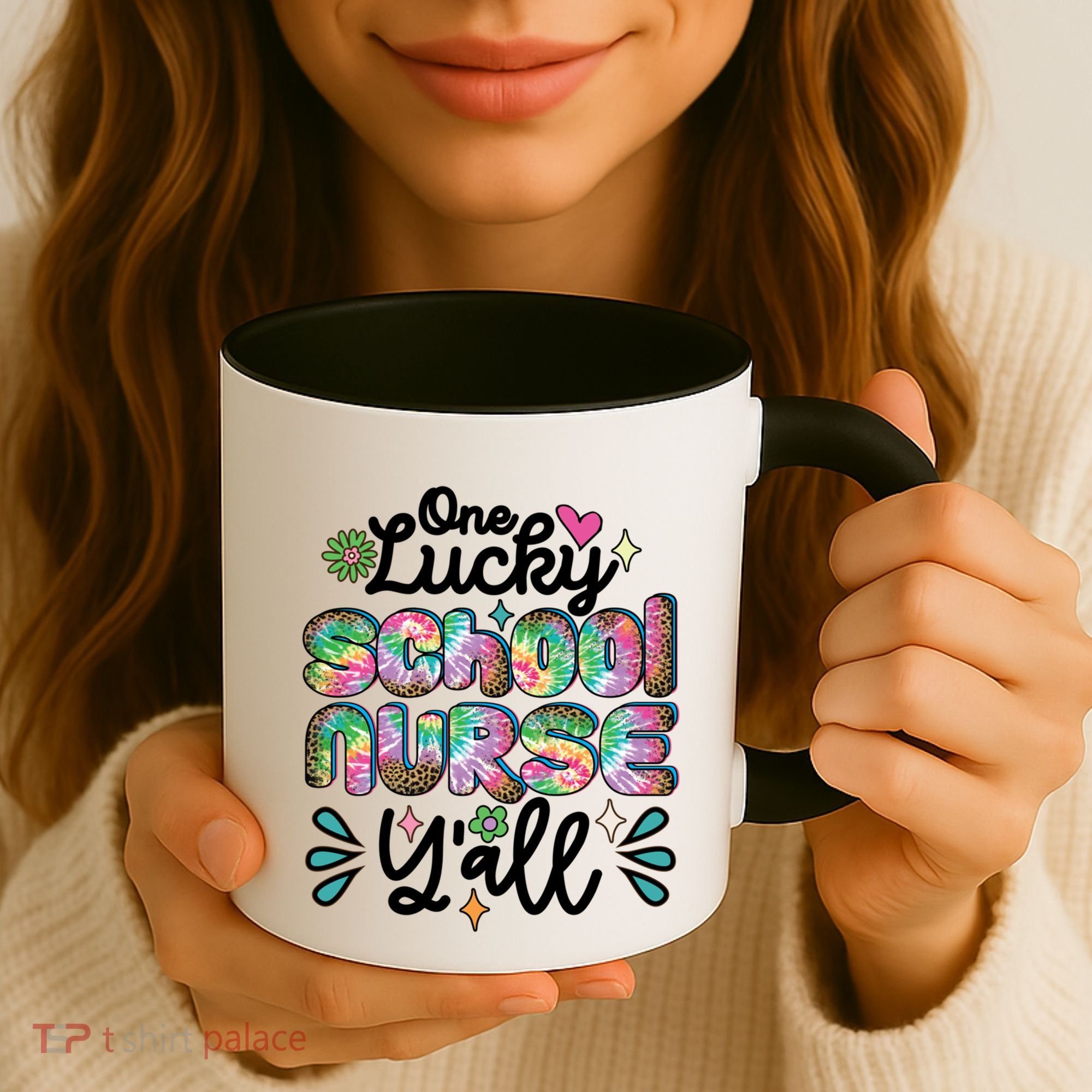 One Lucky School Nurse YAll Leopard Tie Dye Back To School Funny Gift Coffee Mug