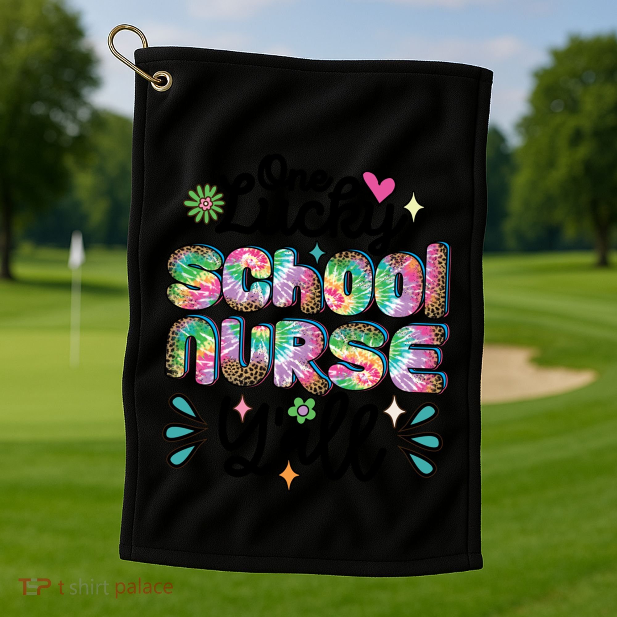 One Lucky School Nurse YAll Leopard Tie Dye Back To School Funny Gift Golf Towel