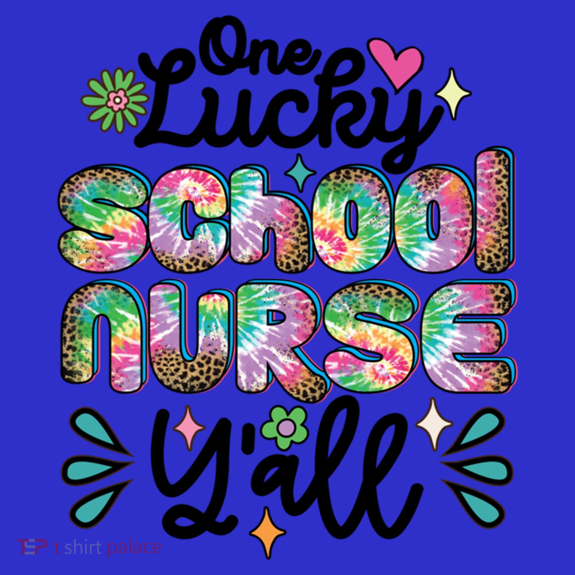 One Lucky School Nurse YAll Leopard Tie Dye Back To School Funny Gift Long Sleeve Shirt