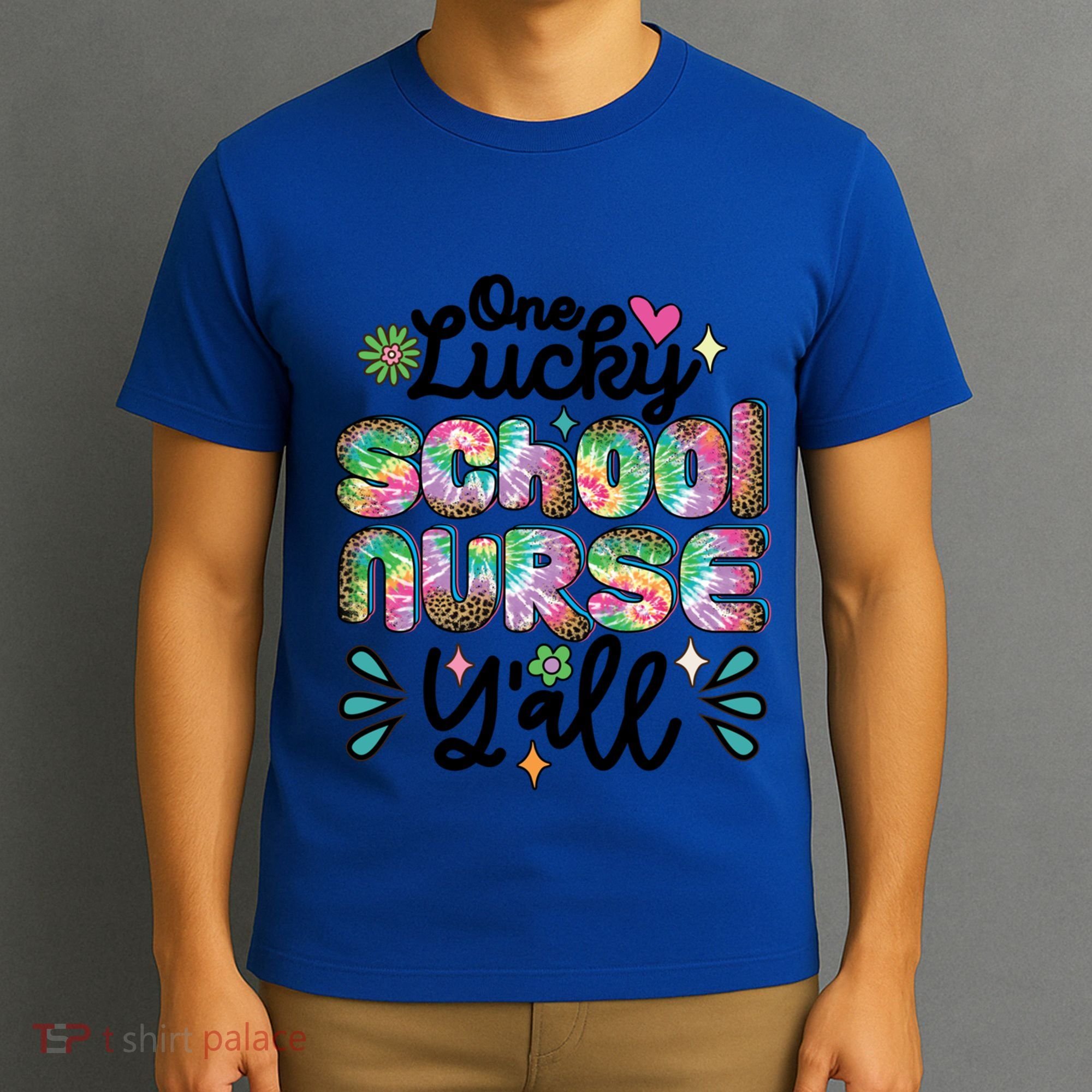One Lucky School Nurse YAll Leopard Tie Dye Back To School Funny Gift T-Shirt