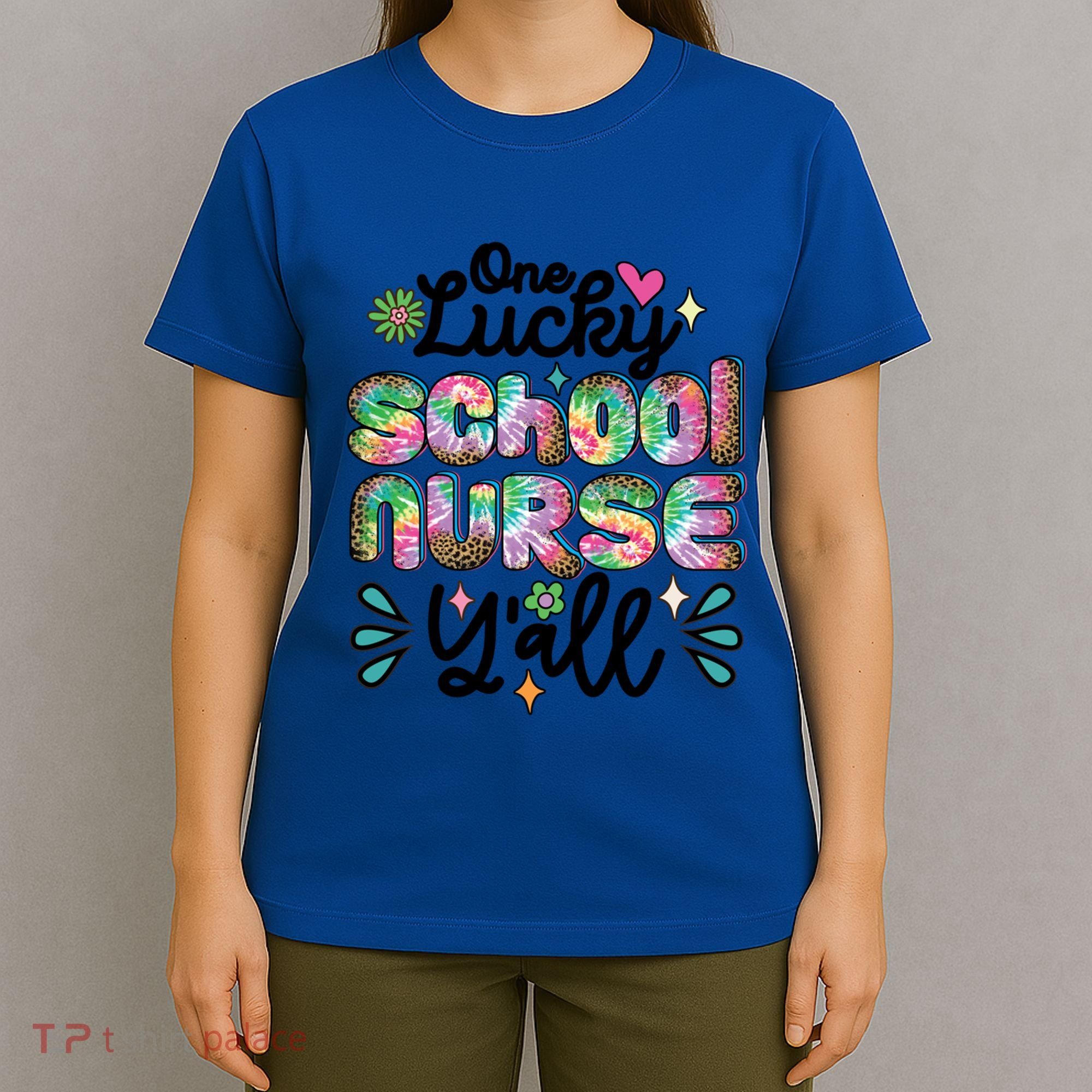 One Lucky School Nurse YAll Leopard Tie Dye Back To School Funny Gift T-Shirt