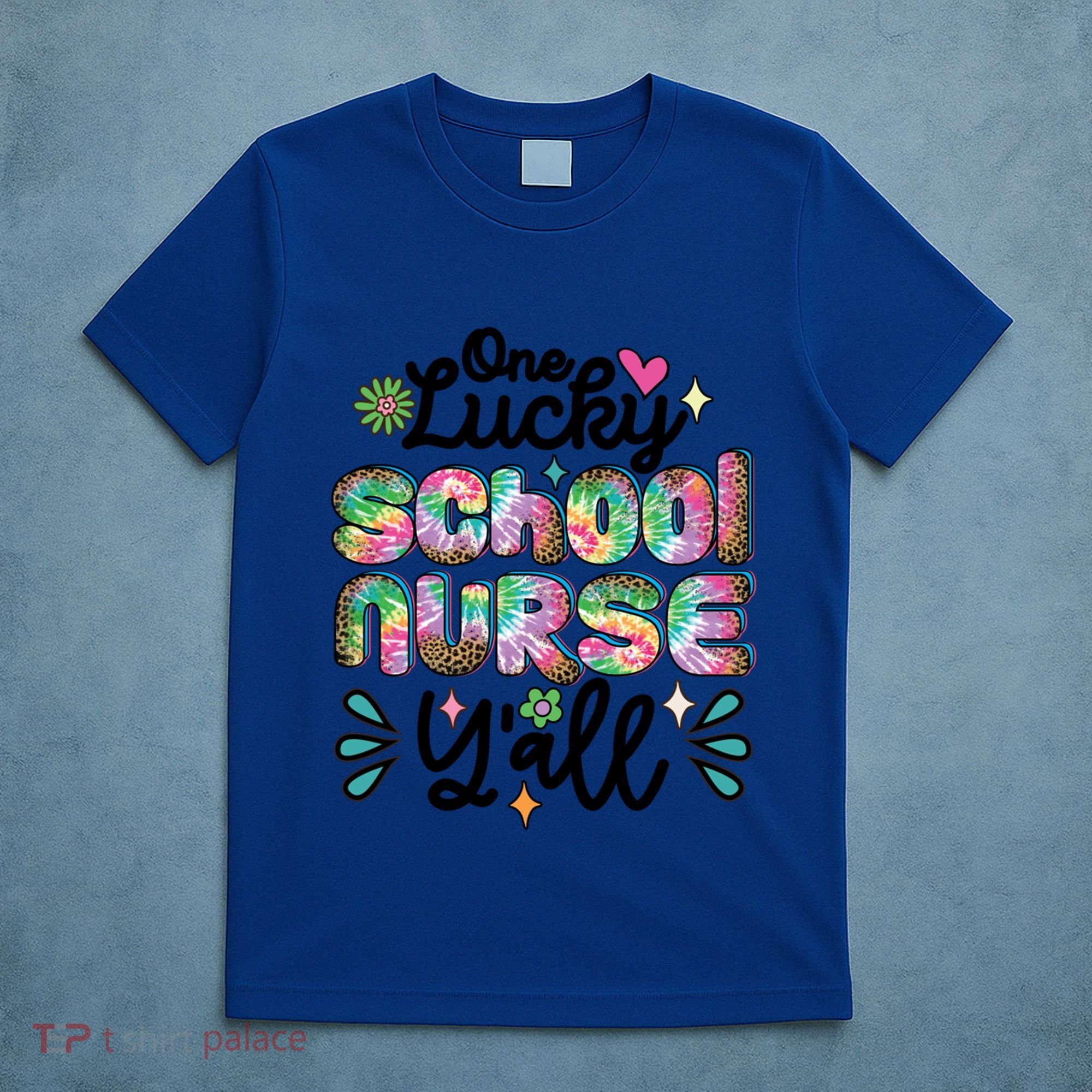 One Lucky School Nurse YAll Leopard Tie Dye Back To School Funny Gift T-Shirt