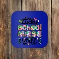 One Lucky School Nurse YAll Leopard Tie Dye Back To School Funny Gift Coaster thumb 0