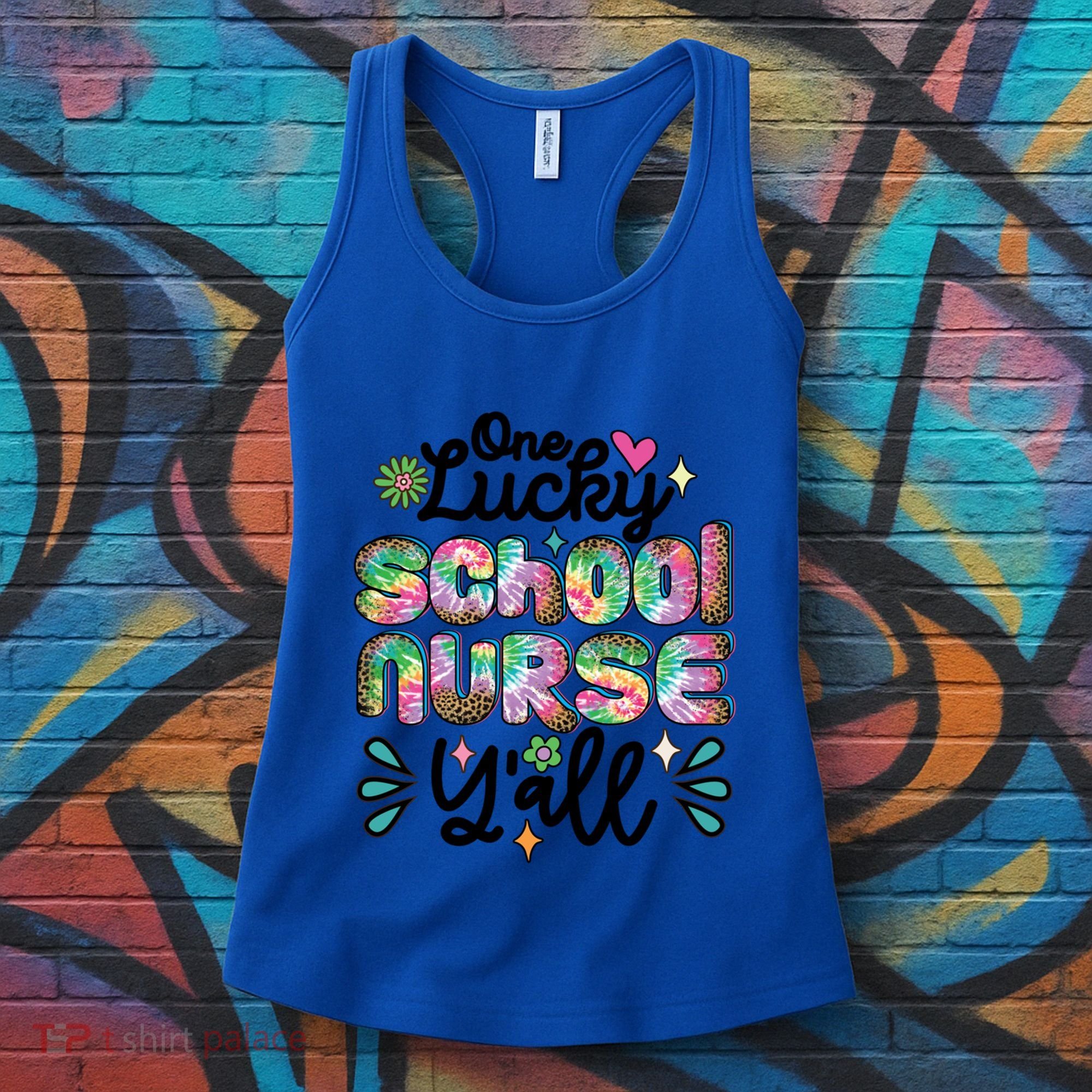 One Lucky School Nurse YAll Leopard Tie Dye Back To School Funny Gift Women's Tank Top