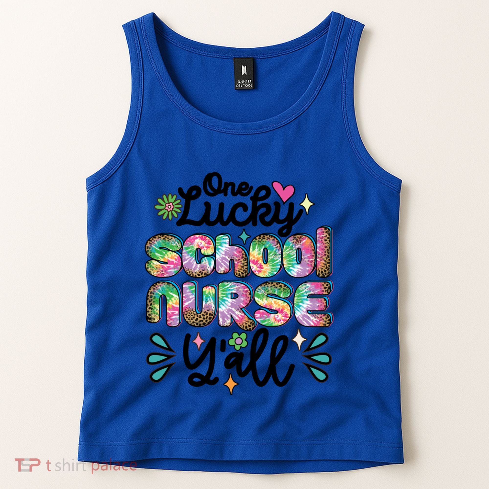 One Lucky School Nurse YAll Leopard Tie Dye Back To School Funny Gift Tank Top
