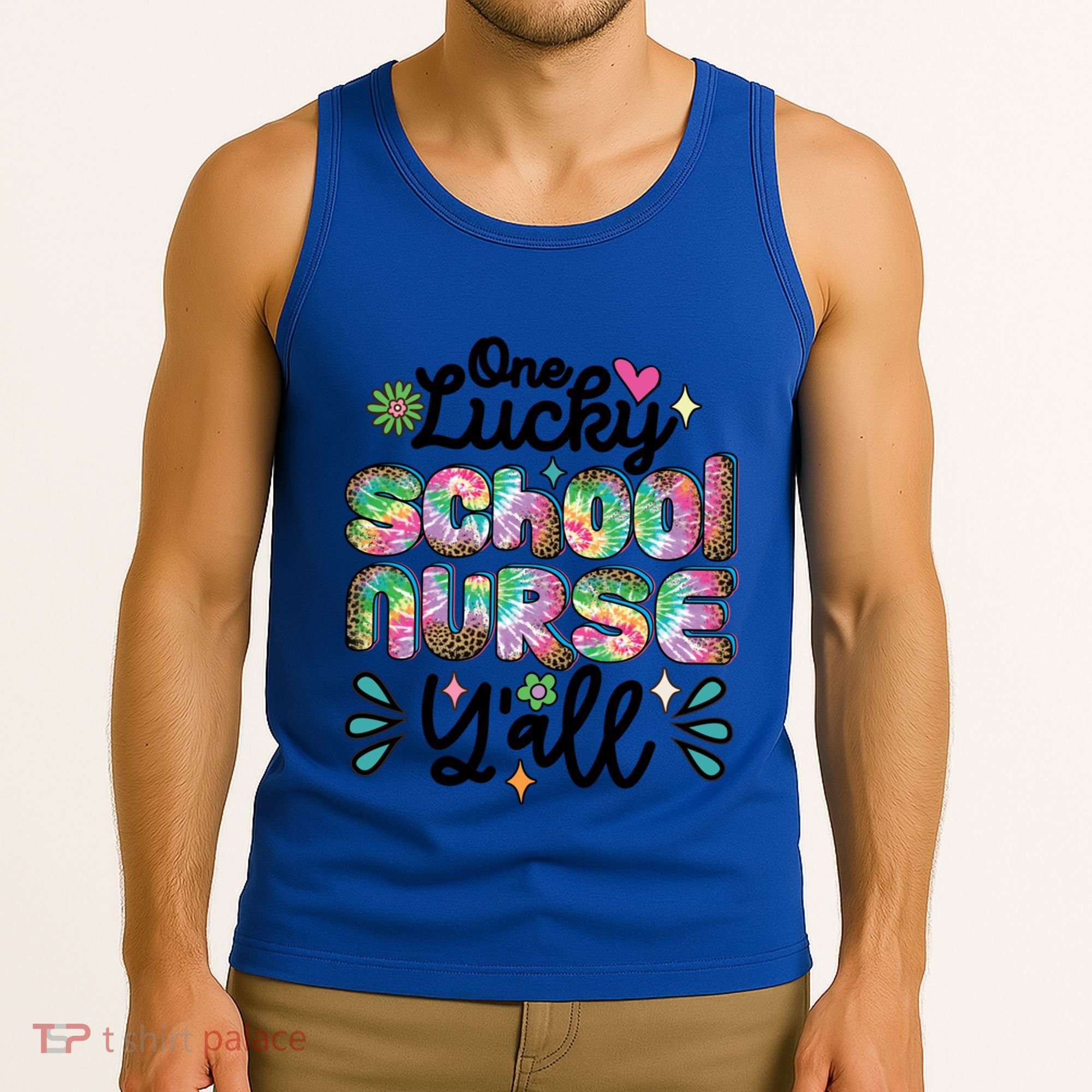 One Lucky School Nurse YAll Leopard Tie Dye Back To School Funny Gift Tank Top
