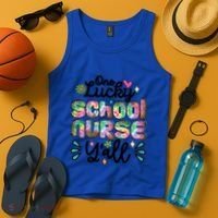 One Lucky School Nurse YAll Leopard Tie Dye Back To School Funny Gift Tank Top thumb 4